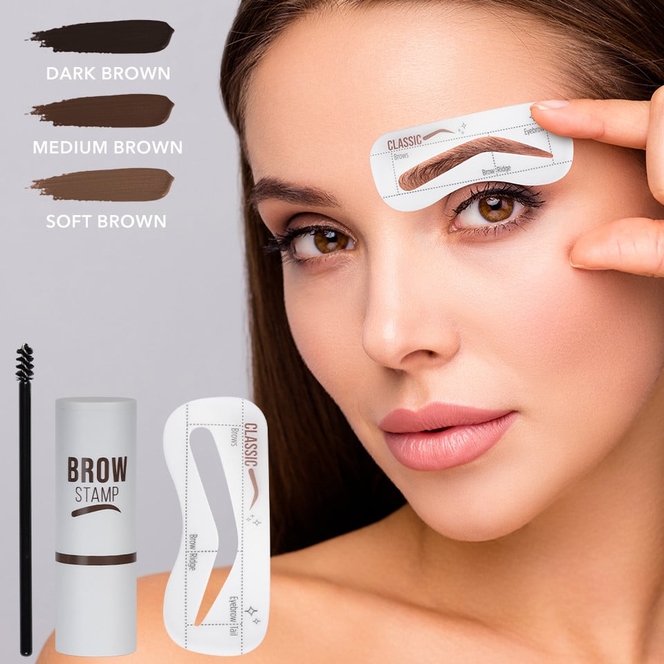 Kit Stampila Sprancene + Sabloane Kiahbeaute Brow Stamp #02 - Medium Brown - 1 | YEO