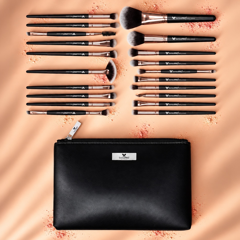 Set 20 pensule machiaj SensoPRO Milano, Black Gold + Borseta Cadou – imagine 2