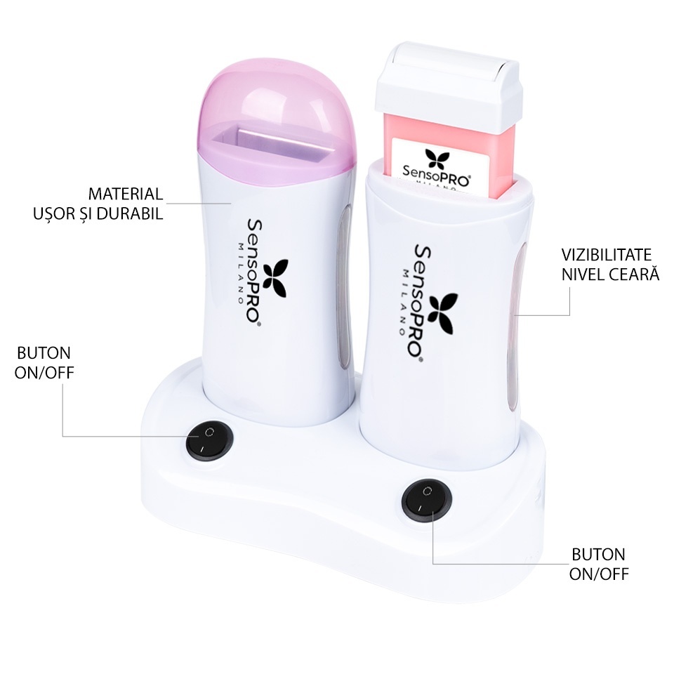 Incalzitor Ceara Epilare dublu cu suport WAX EXPERT DUO - SensoPRO Milano, Roz — imaginea 4