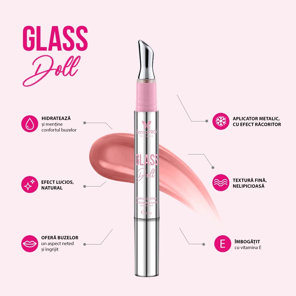 Ser stralucitor buze Glass Doll SensoPRO Milano, Dolce Nude - imagine 3