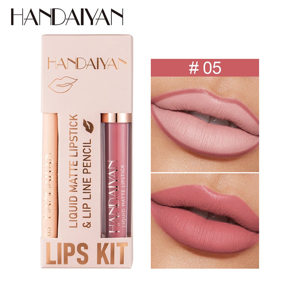 Set 2 in 1 Ruj Lichid Mat & Creion Contur Buze Handaiyan Lips Kit #05 - 3 | YEO