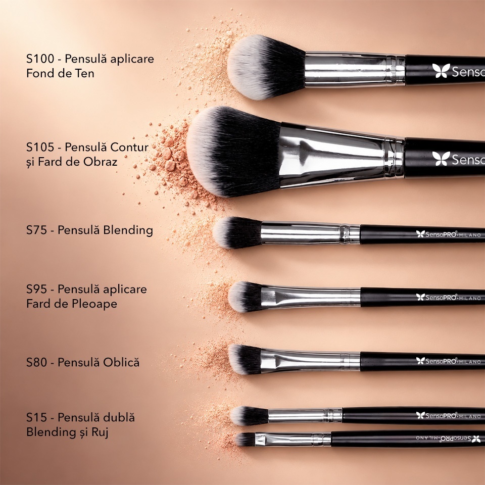 Set 20 pensule machiaj SensoPRO Milano, Black Silver + Borseta Cadou – imagine 3