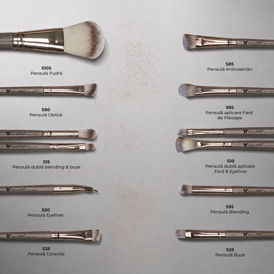 Set 20 pensule machiaj SensoPRO Milano, Nude + Borseta Cadou – imagine 4