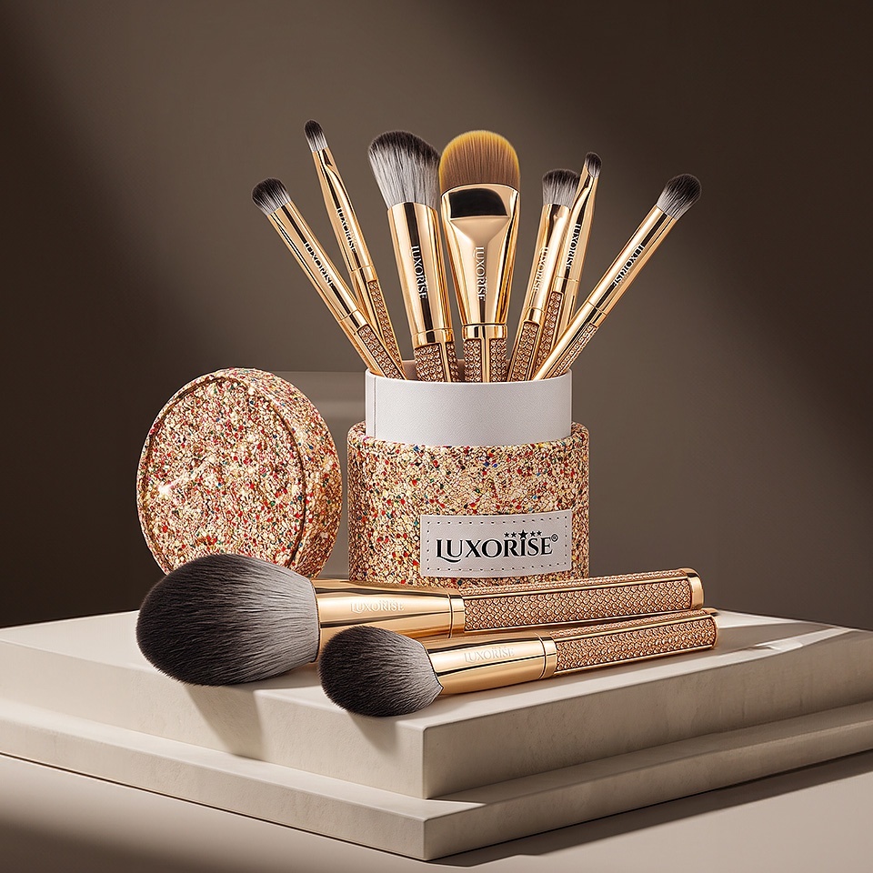 Set 9 Pensule Machiaj LUXORISE Glam Shine + Suport Pensule CADOU – imagine 5