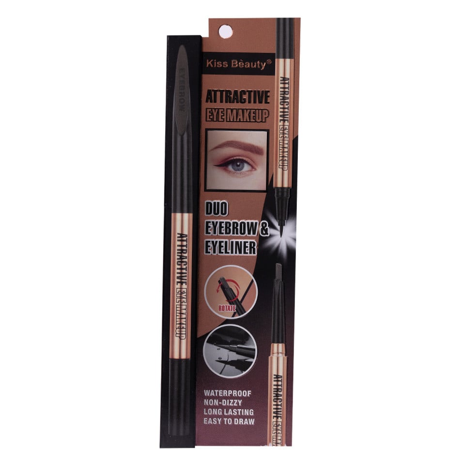 Eyeliner tip Carioca & Creion Sprancene Retractabil 2 in 1, Kiss Beauty 03 - 1 | YEO