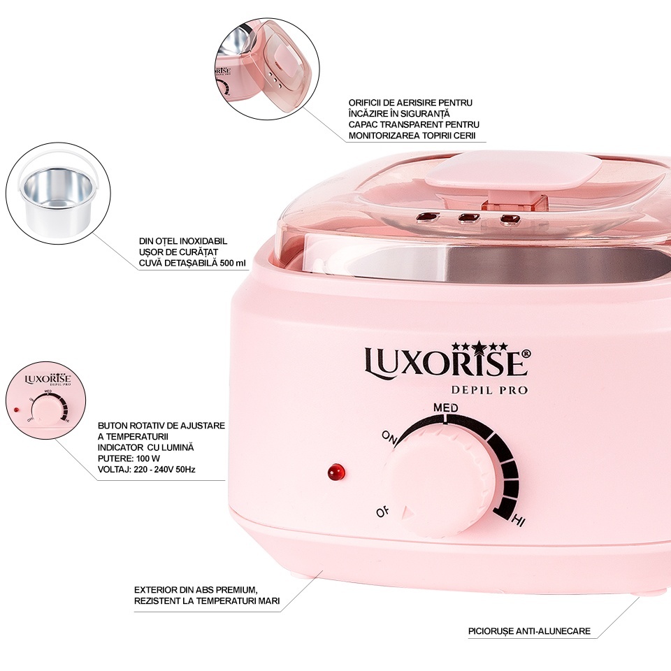 Incalzitor Ceara Epilare PRO WAX 200 - LUXORISE 500ml, Pink - imagine 2