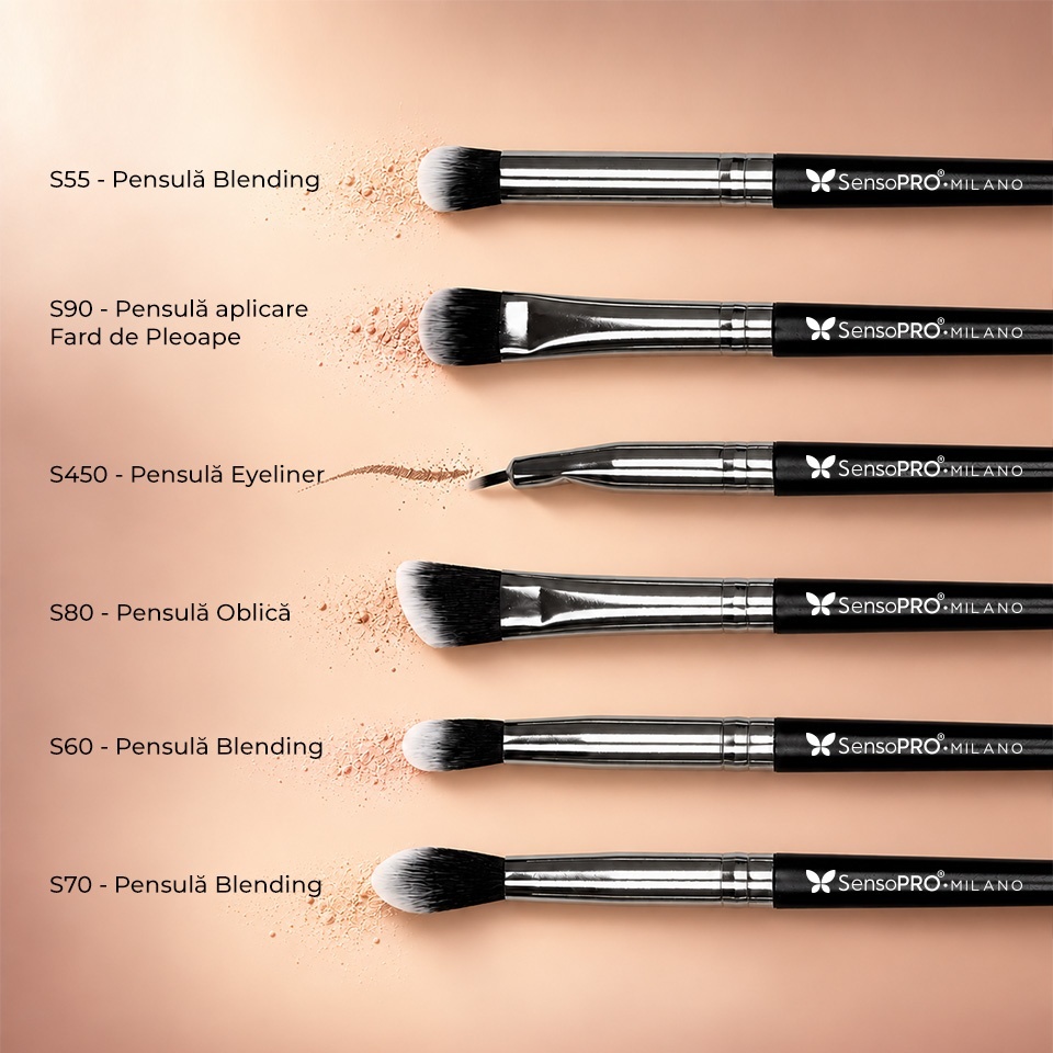 Set 12 pensule machiaj SensoPRO Milano, Black Silver + Borseta Cadou – imagine 4