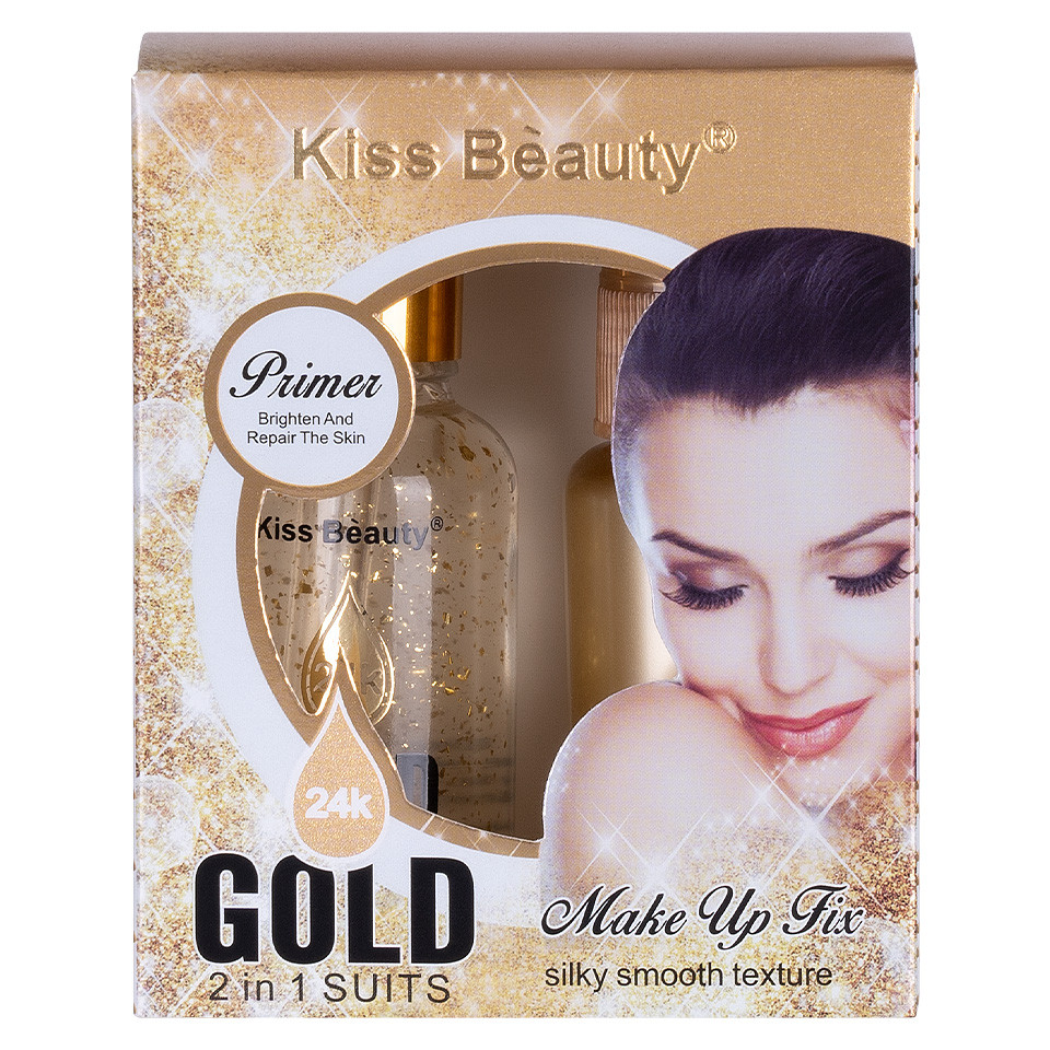 Set 2 in 1 Primer Machiaj + Spray Fixare Machiaj Kiss Beauty 24K Gold - 1 | YEO