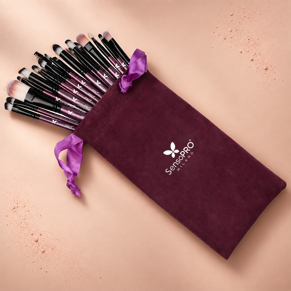 Set 20 Pensule Machiaj Profesionale SensoPRO Milano Travel Mauve + CADOU – imagine 5