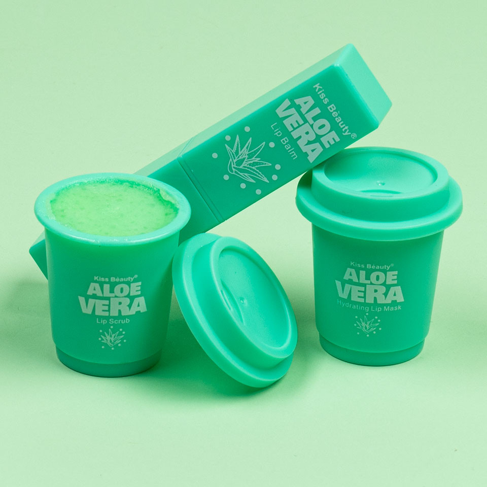 Set 3 in 1 Lip Scrub & Lip Mask & Lip Balm Kiss Beauty, Aloe Vera - 1 | YEO