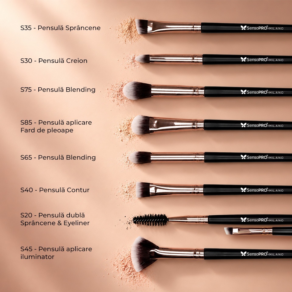 Set 15 pensule machiaj SensoPRO Milano, Black Gold + Borseta Cadou – imagine 4