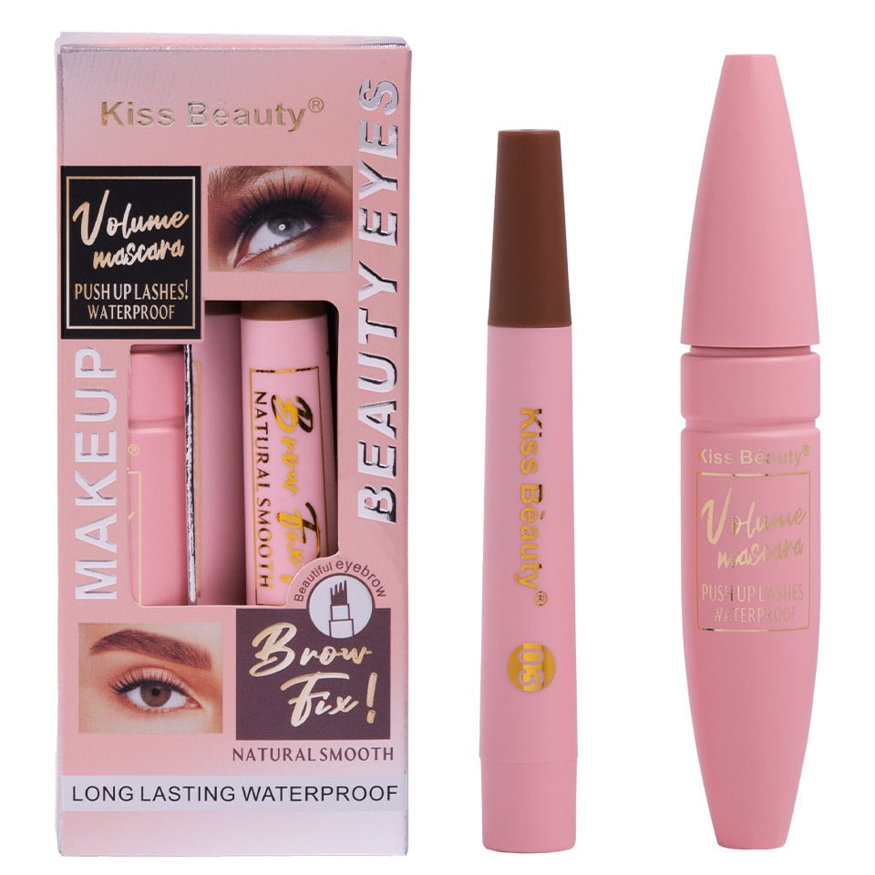 Set 2 in 1 Mascara Volume & Creion Sprancene Microblading Kiss Beauty 03 - 3 | YEO