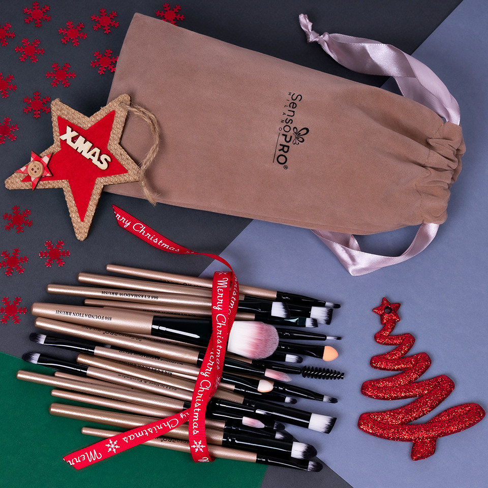 Set 20 Pensule Machiaj Profesionale SensoPRO Milano Travel Nude + CADOU SensoPRO Milano