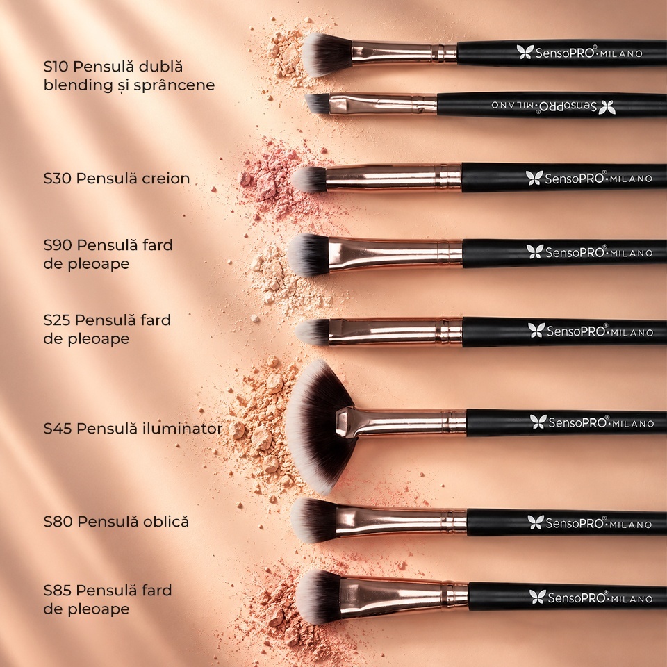 Set 20 pensule machiaj SensoPRO Milano, Black Gold + Borseta Cadou – imagine 3