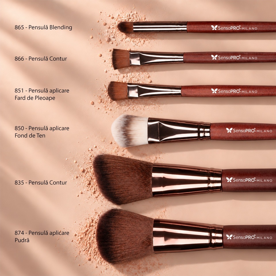 Set 22 Pensule Machiaj Profesionale SensoPRO Milano Travel Brown + CADOU – imagine 3
