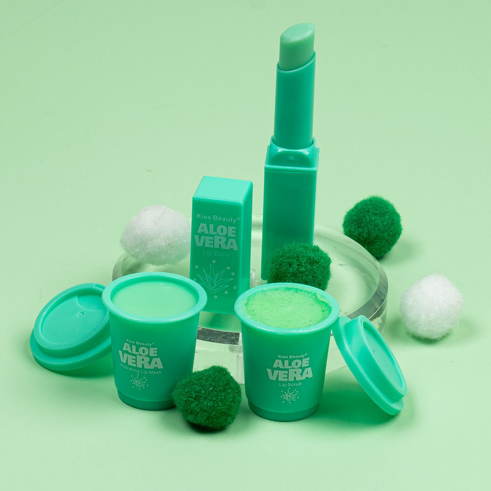 Set 3 in 1 Lip Scrub & Lip Mask & Lip Balm Kiss Beauty, Aloe Vera - 2 | YEO