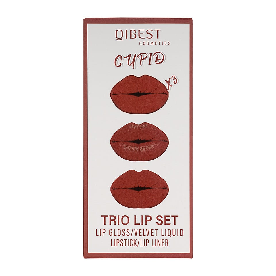 Set 3 in 1 Ruj Lichid Mat & Lip Gloss & Creion Contur Buze Qibest #02 - 2 | YEO