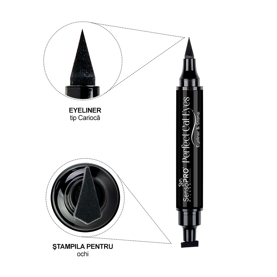 Eyeliner Carioca cu Stampila 2 in 1 Perfect Cat Eyes SensoPRO Milano