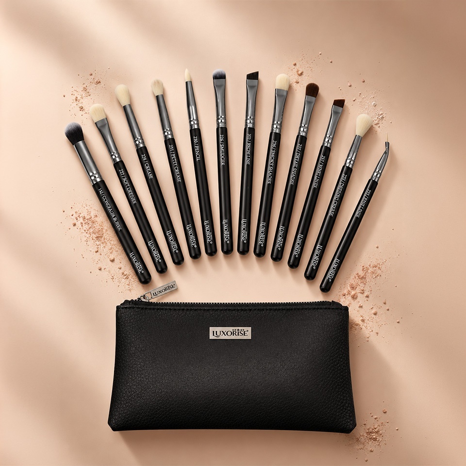 Set 12 Pensule Machiaj LUXORISE Brilliance Silver + Borseta CADOU – imagine 2