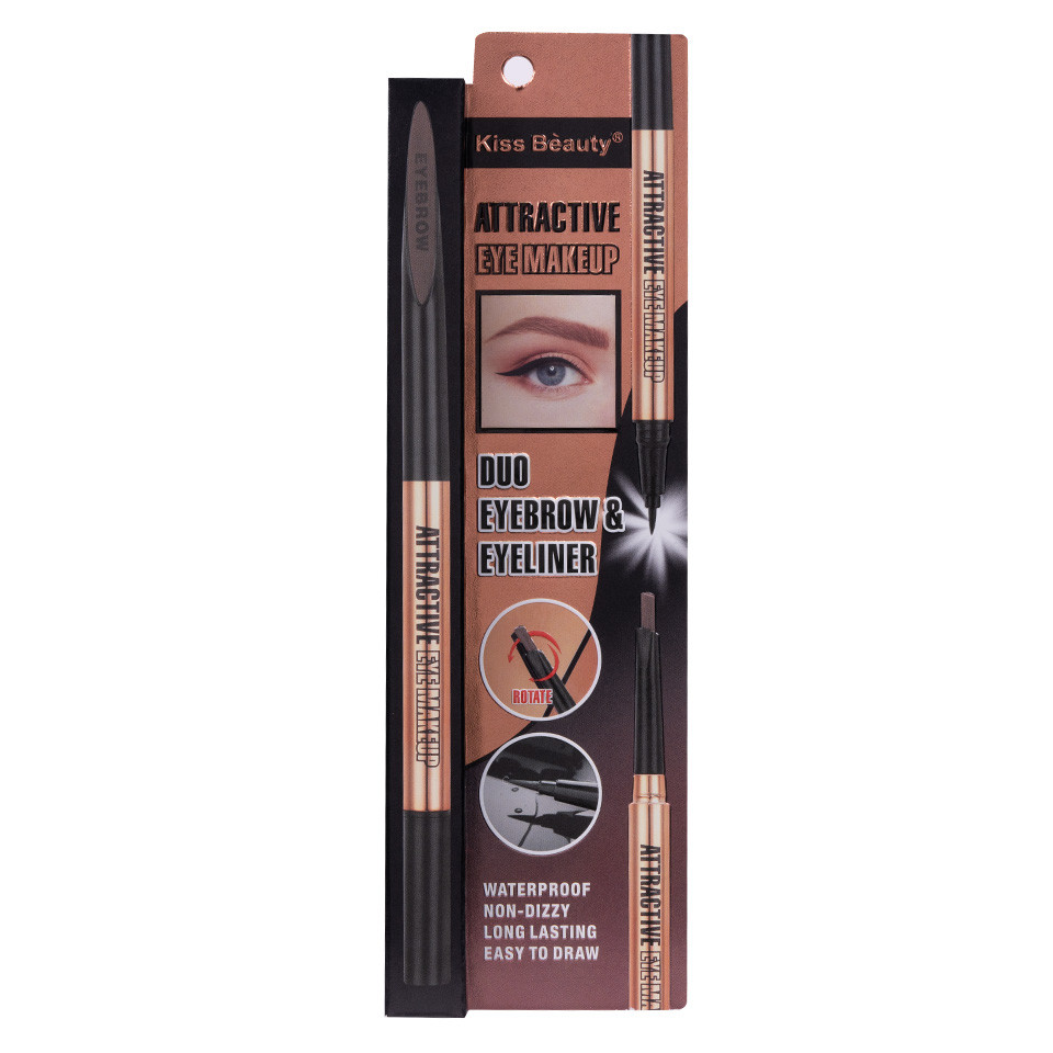 Eyeliner tip Carioca & Creion Sprancene Retractabil 2 in 1, Kiss Beauty 02 - 1 | YEO