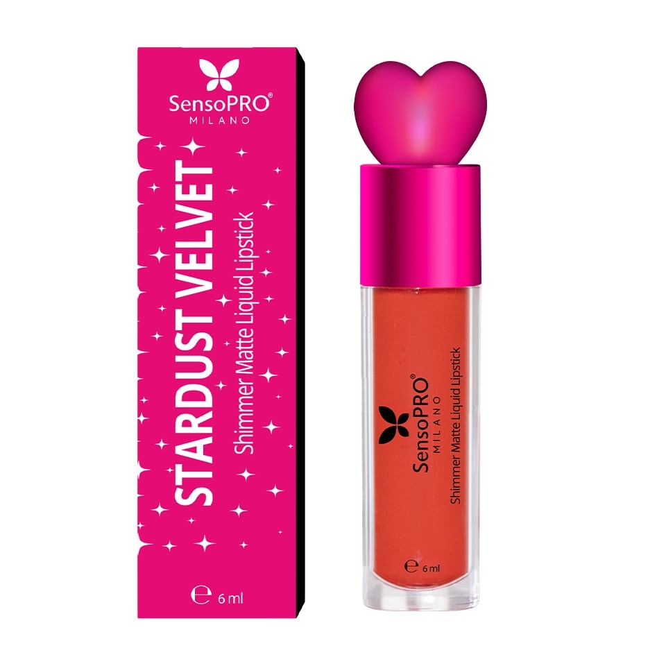 Ruj Lichid Mat cu Sclipici Stardust Velvet - SensoPRO Milano, Aurora Red — imaginea 2