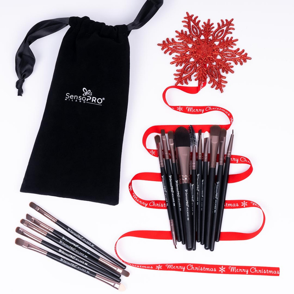 Set 15 Pensule Machiaj Profesionale SensoPRO Milano Travel Black + CADOU SensoPRO Milano