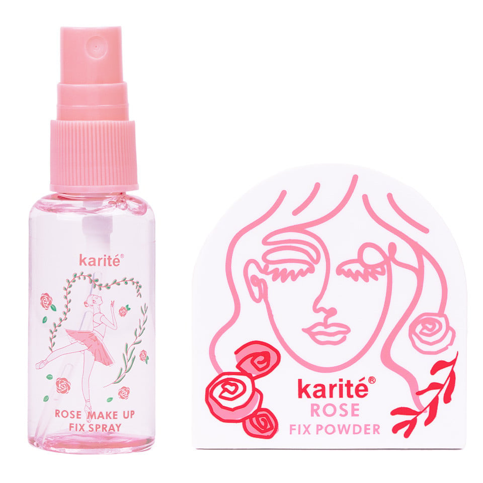 Set 2 in 1 Fixare Machiaj - Spray & Pudra Fixare Machiaj Rose, Karite