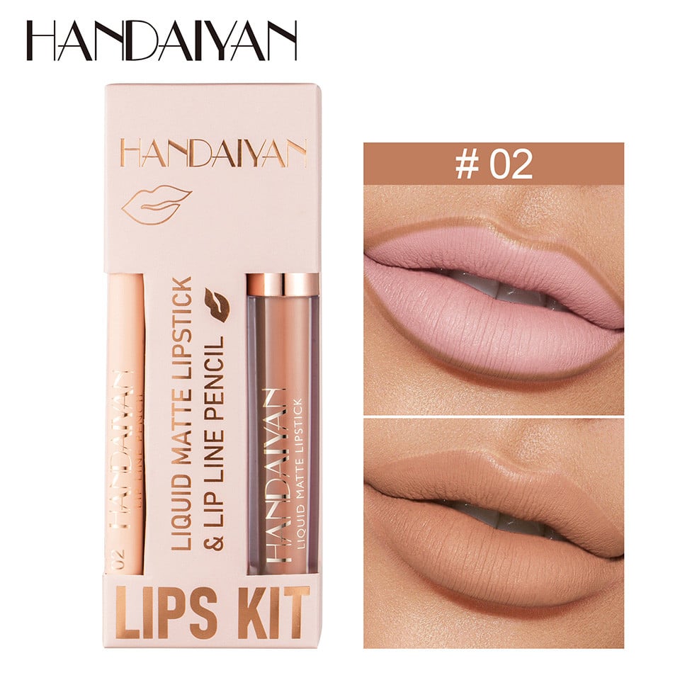 Set 2 in 1 Ruj Lichid Mat & Creion Contur Buze Handaiyan Lips Kit #02 - 3 | YEO