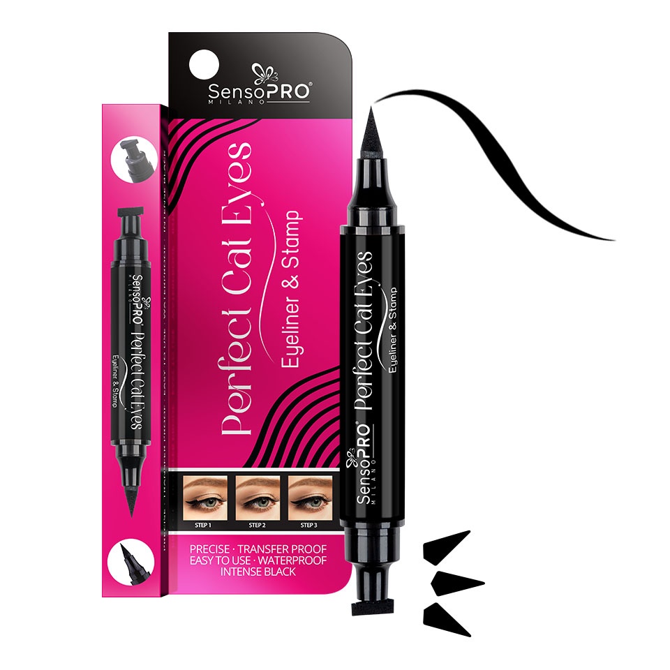 Eyeliner Carioca cu Stampila 2 in 1 Perfect Cat Eyes SensoPRO Milano