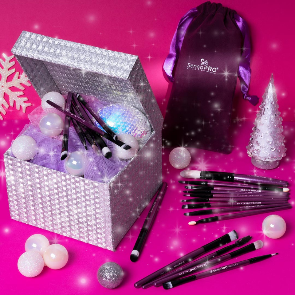 Set 20 Pensule Machiaj Profesionale SensoPRO Milano Travel Mauve + CADOU SensoPRO Milano