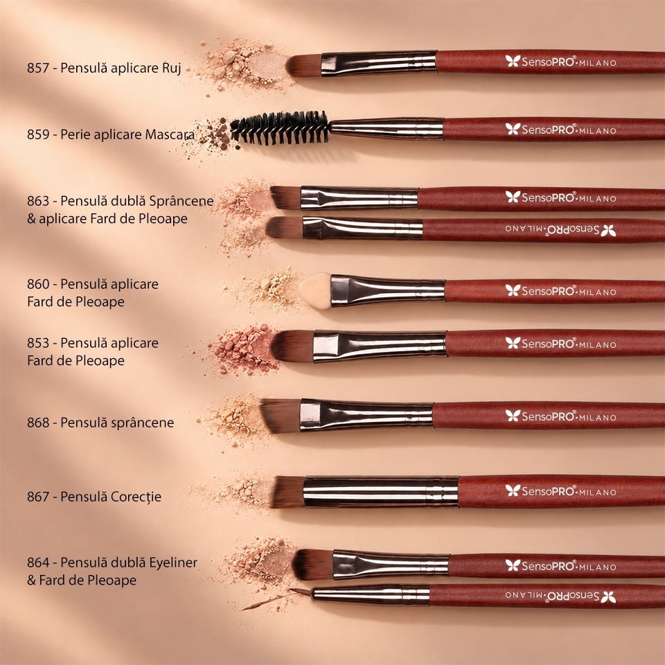 Set 22 Pensule Machiaj Profesionale SensoPRO Milano Travel Brown + CADOU – imagine 4
