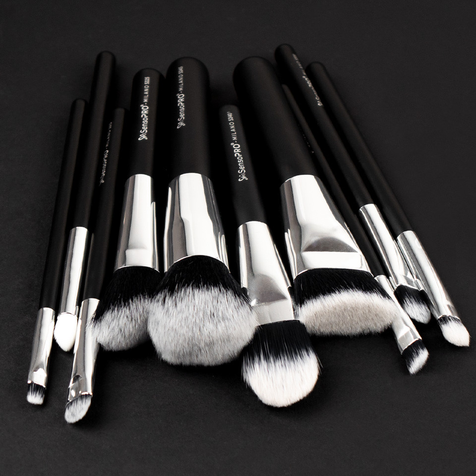 Set 10 pensule machiaj SensoPRO Milano, Black Silver + Borseta Cadou - 3 | YEO
