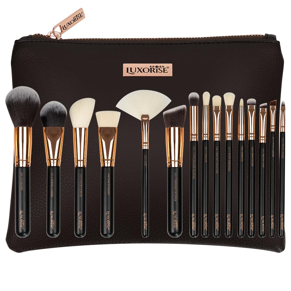 Set 15 Pensule Machiaj LUXORISE Brilliance Copper + Borseta CADOU LUXORISE