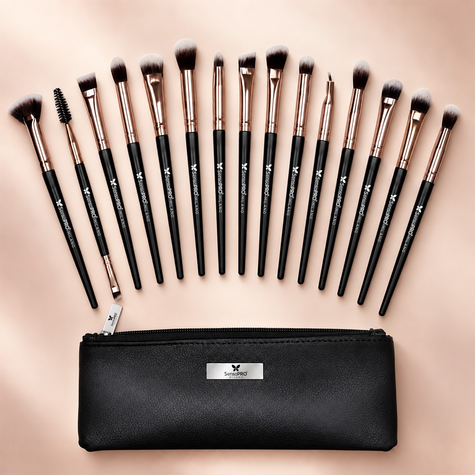 Set 15 pensule machiaj SensoPRO Milano, Black Gold + Borseta Cadou – imagine 2