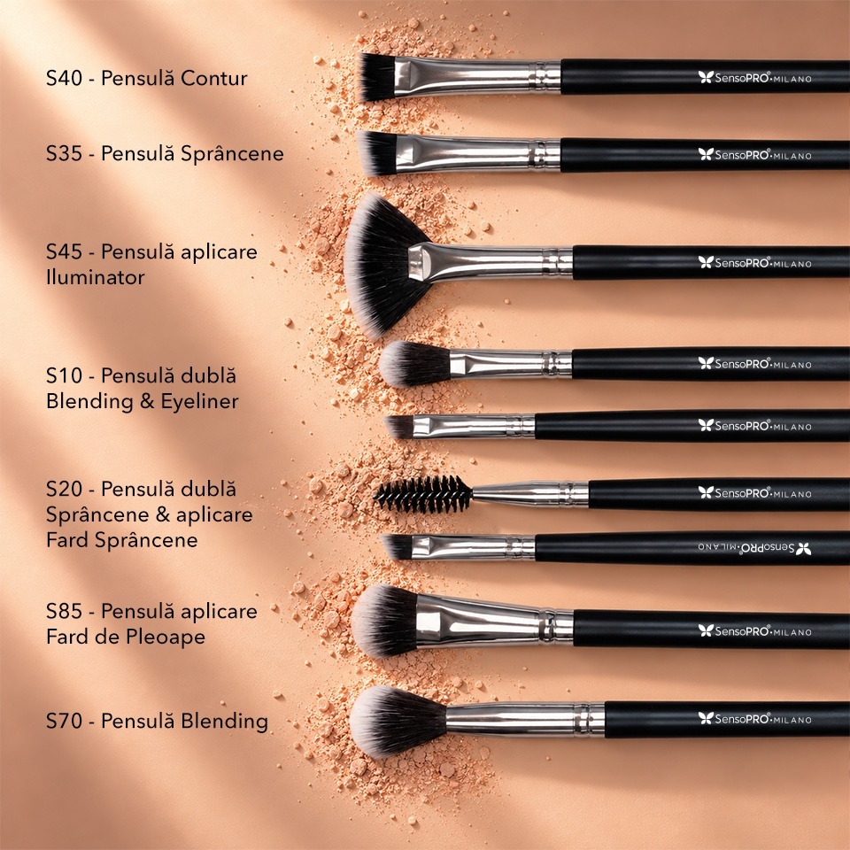 Set 20 pensule machiaj SensoPRO Milano, Black Silver + Borseta Cadou – imagine 5