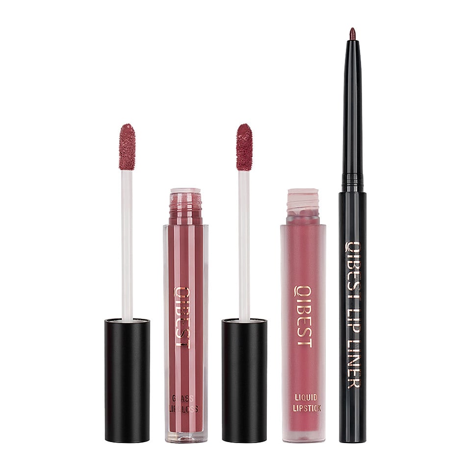 Set 3 in 1 Ruj Lichid Mat & Lip Gloss & Creion Contur Buze Qibest #08