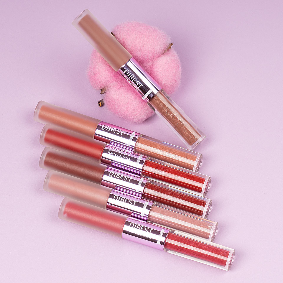 Set 6 Rujuri Lichide 2 in 1 Qibest Double Touch Matte Liquid Lipstick & Glitter Lip Gloss - 1 | YEO