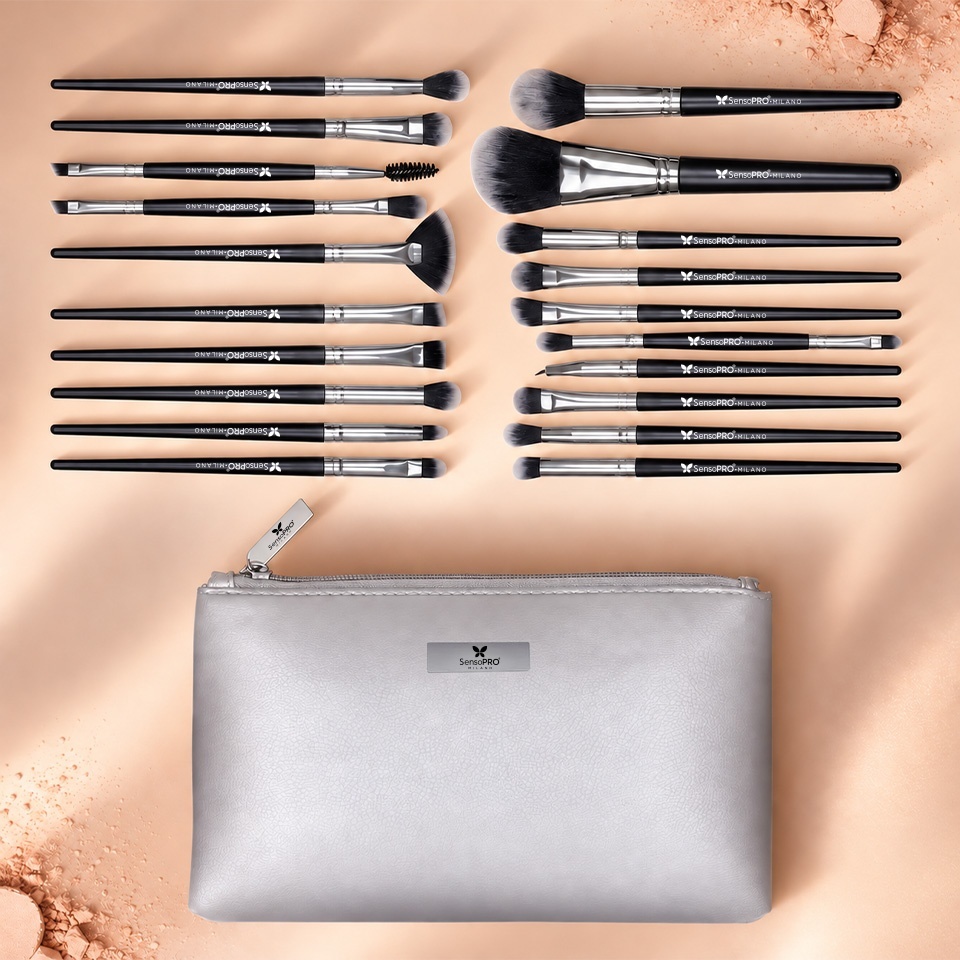 Set 20 pensule machiaj SensoPRO Milano, Black Silver + Borseta Cadou – imagine 2