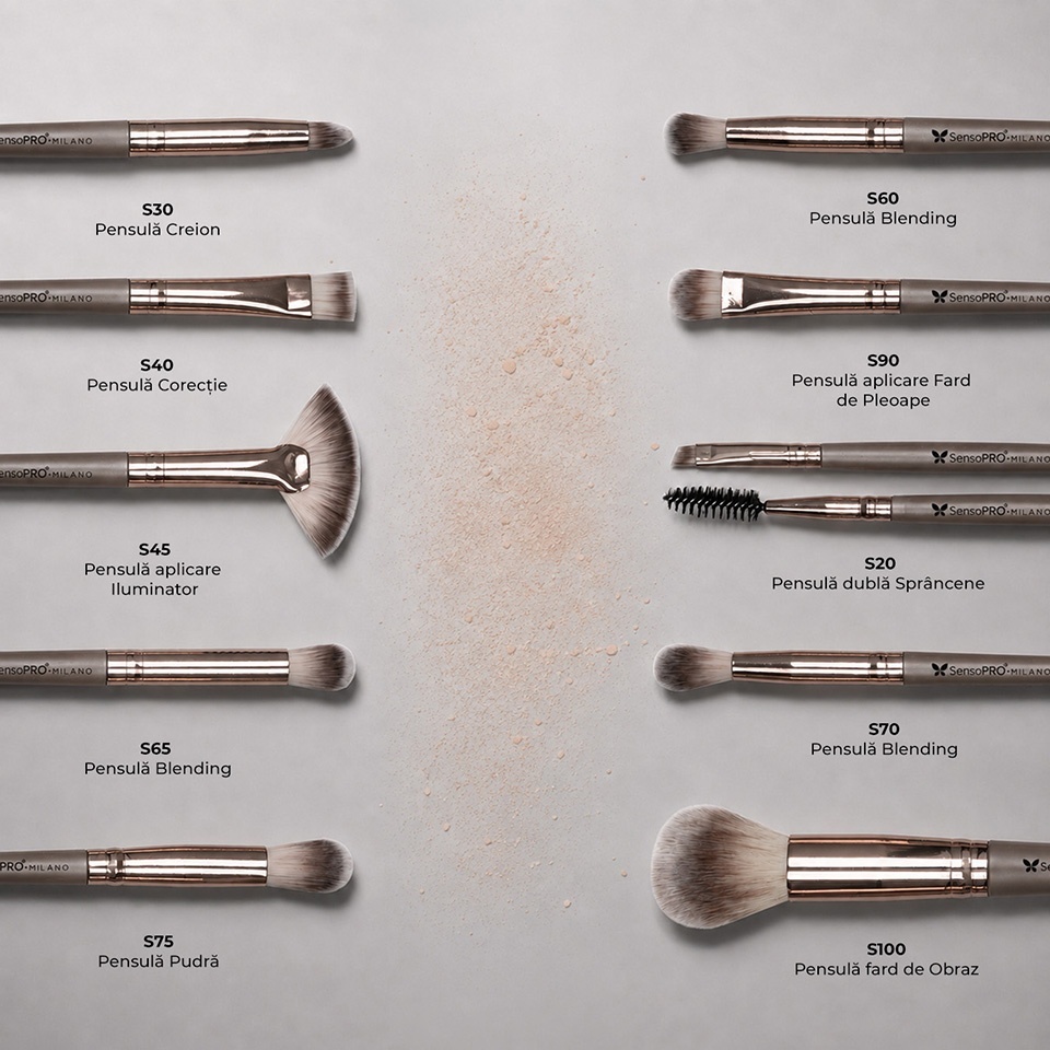 Set 20 pensule machiaj SensoPRO Milano, Nude + Borseta Cadou – imagine 3