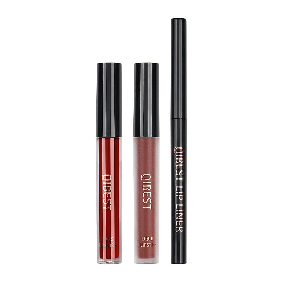 Set 3 in 1 Ruj Lichid Mat & Lip Gloss & Creion Contur Buze Qibest #10 - 1 | YEO