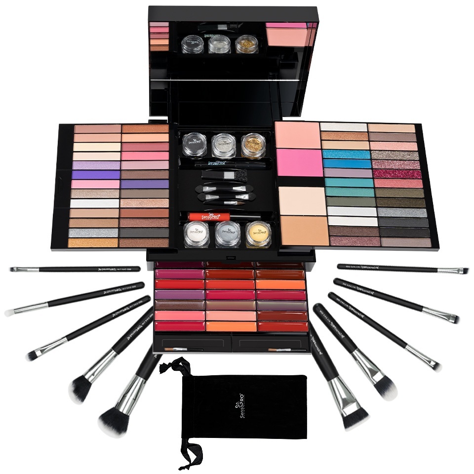 Trusa Machiaj Attractive Diva Makeup Box + Cadou Set 10 Pensule Machiaj, Sensopro Milano