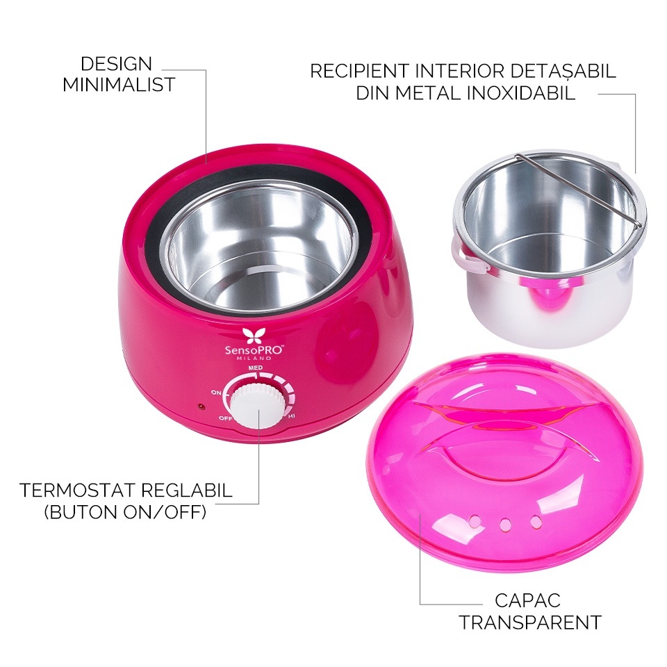 Incalzitor Ceara Epilare PRO WAX 150 - SensoPRO Milano 500ml, Roz - imagine 4
