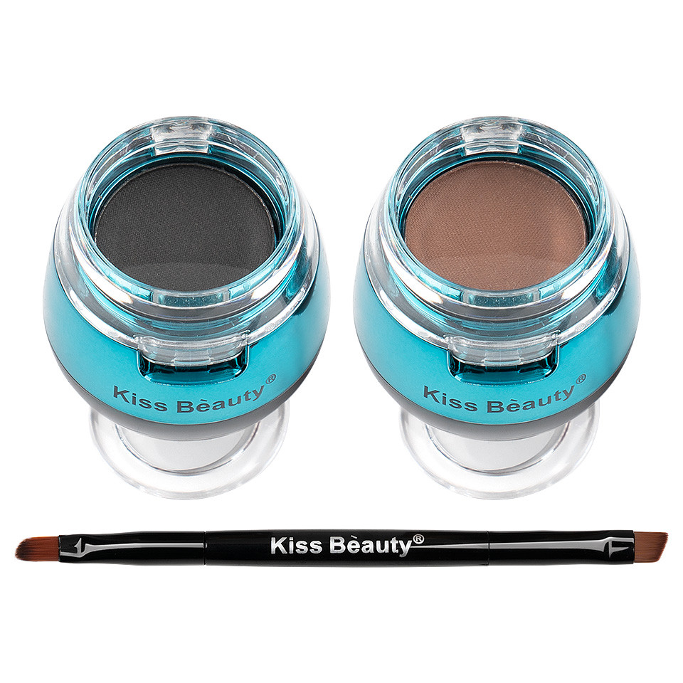 Kit Sprancene 2 in 1 Kiss Beauty Fit Eye, 2 Eyelinere Crema-gel, 2 Pudre Sprancene + Pensula Aplicare - 3 | YEO