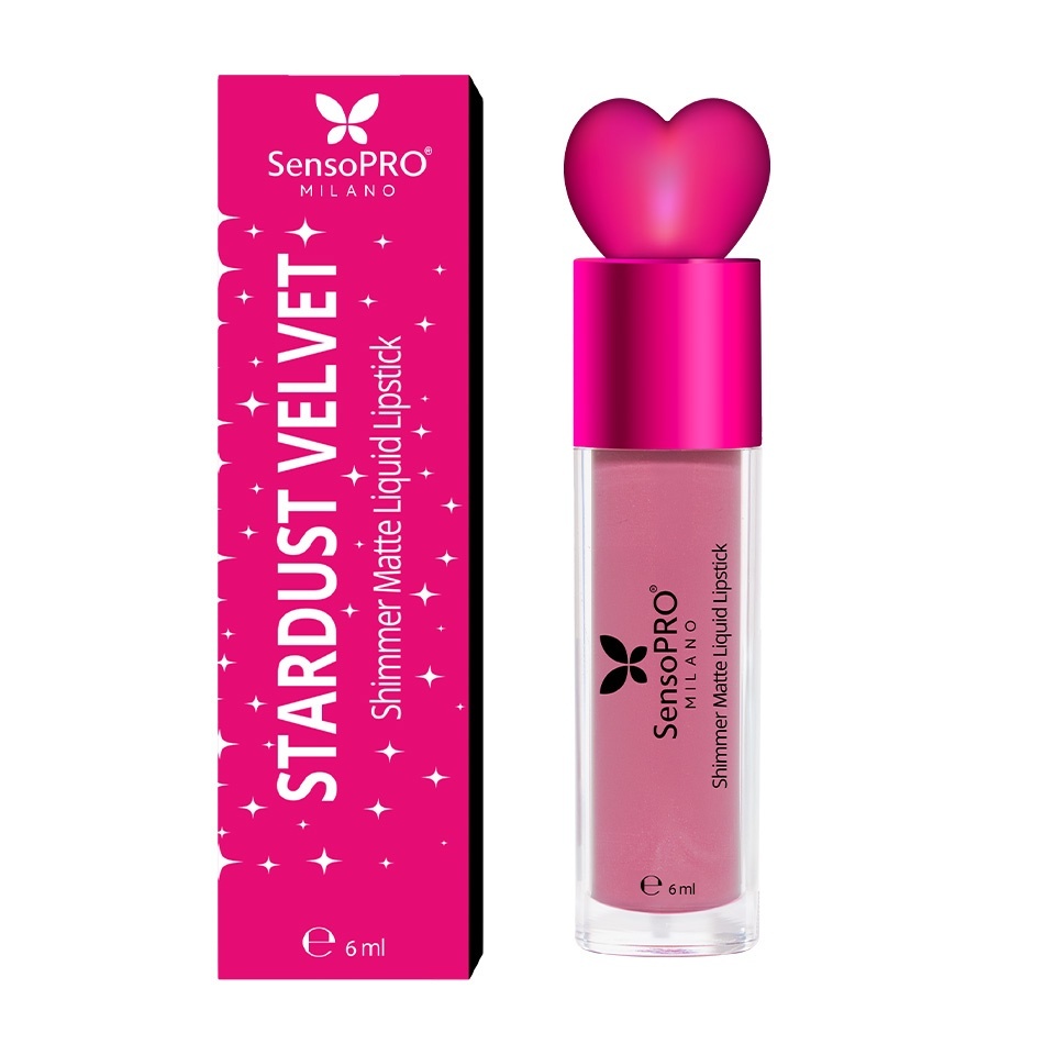 Ruj Lichid Mat cu Sclipici Stardust Velvet - SensoPRO Milano, Celestial Blush — imaginea 2