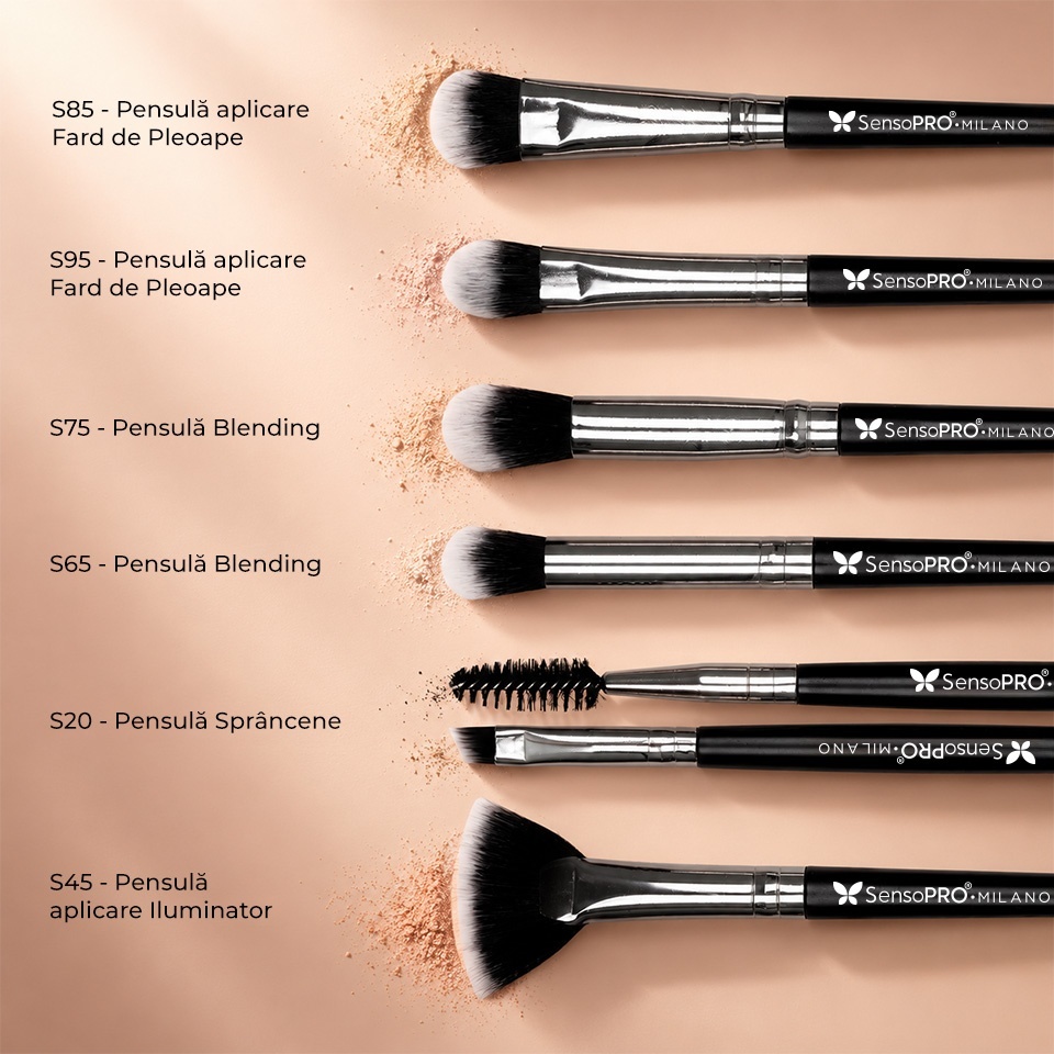 Set 12 pensule machiaj SensoPRO Milano, Black Silver + Borseta Cadou – imagine 3