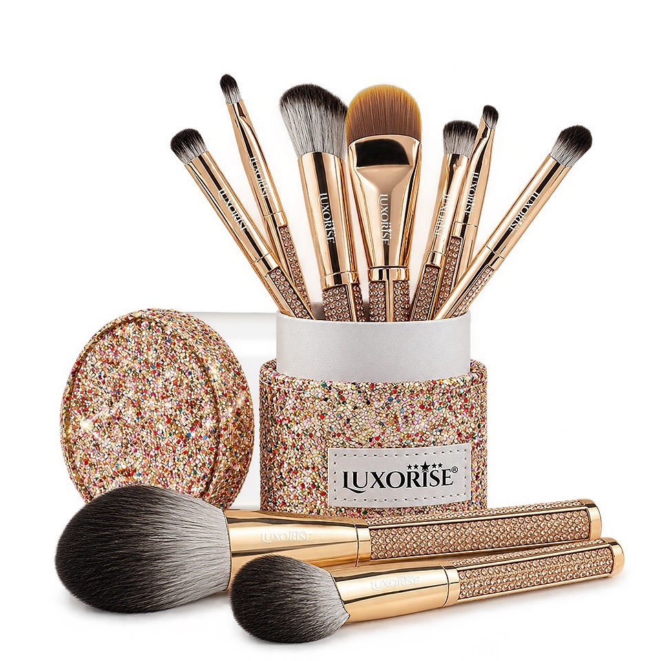 Set 9 Pensule Machiaj LUXORISE Glam Shine + Suport Pensule CADOU