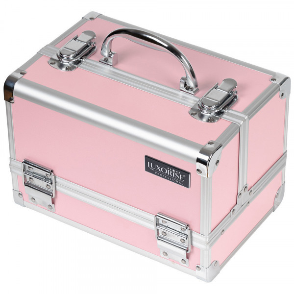 Geanta Makeup din Aluminiu cu Oglinda, Elegant Pink - LUXORISE