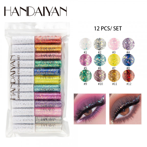 Set 12 Culori Eyeliner Colorat Crystal Diamond Handaiyan