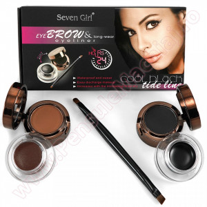 Set 2 in 1 Eyeliner Gel & Eyebrow Black & Brown + 1 pensula dubla