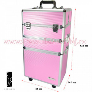 Geanta Produse Cosmetice din aluminium tip troler Fraulein38, model Maxi Pink Stripes